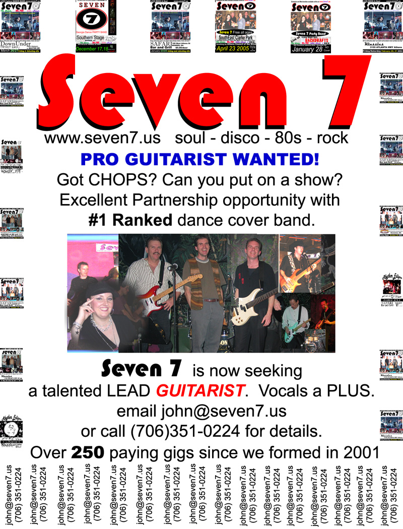 athens dance band seven 7 seeking pro guitarist/lead guitar player for paying gigs in and around atlanta georgia